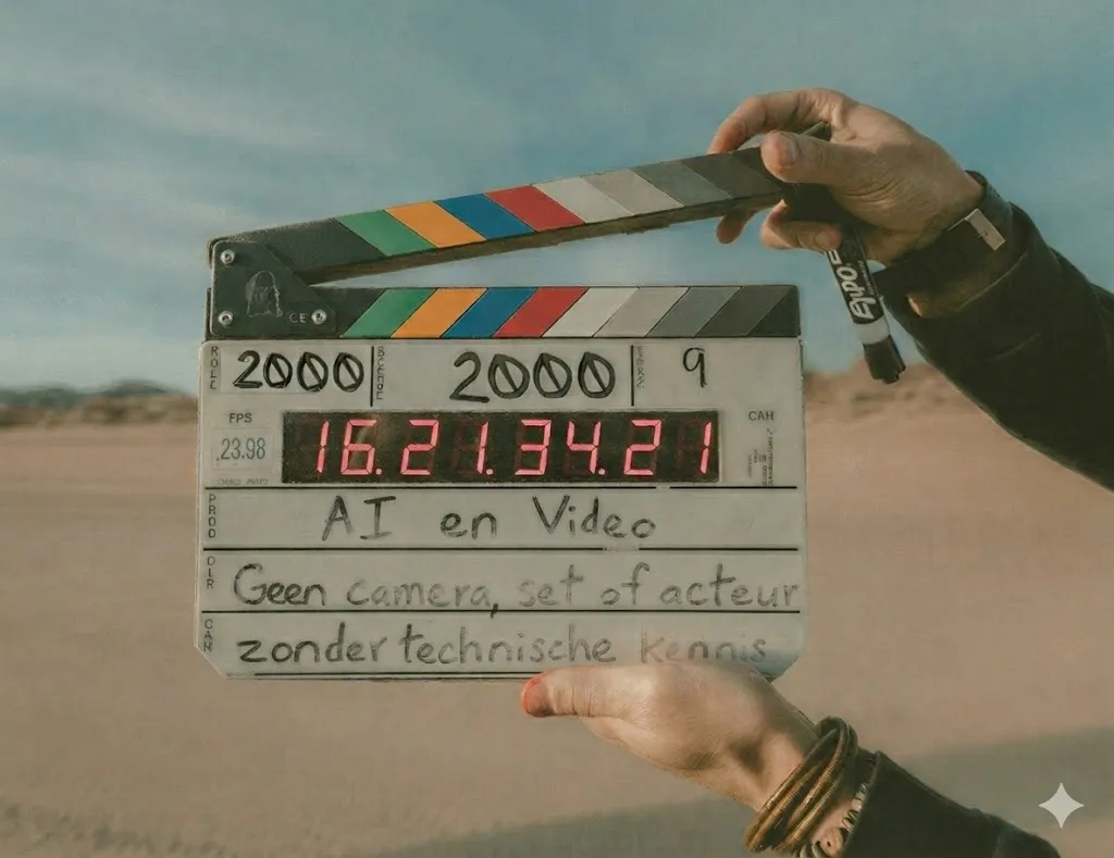 Filmklapbord: AI en Video — Geen camera, set of acteur. Zonder technische kennis.